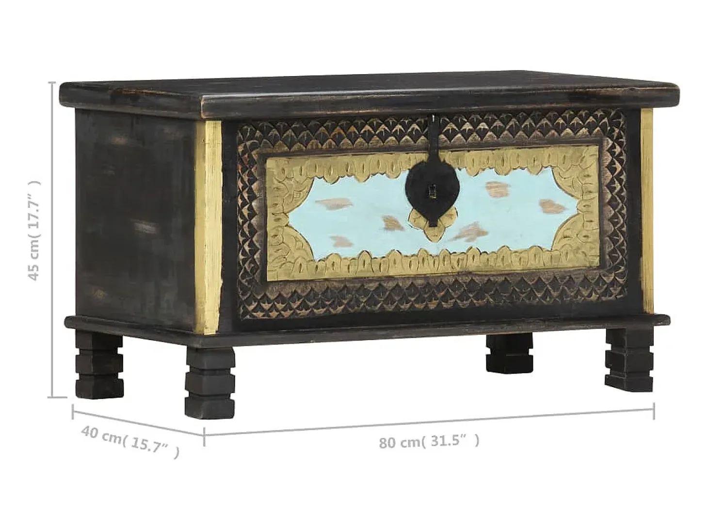 Baúl de almacenamiento madera de mango negro 80x40x45 cm