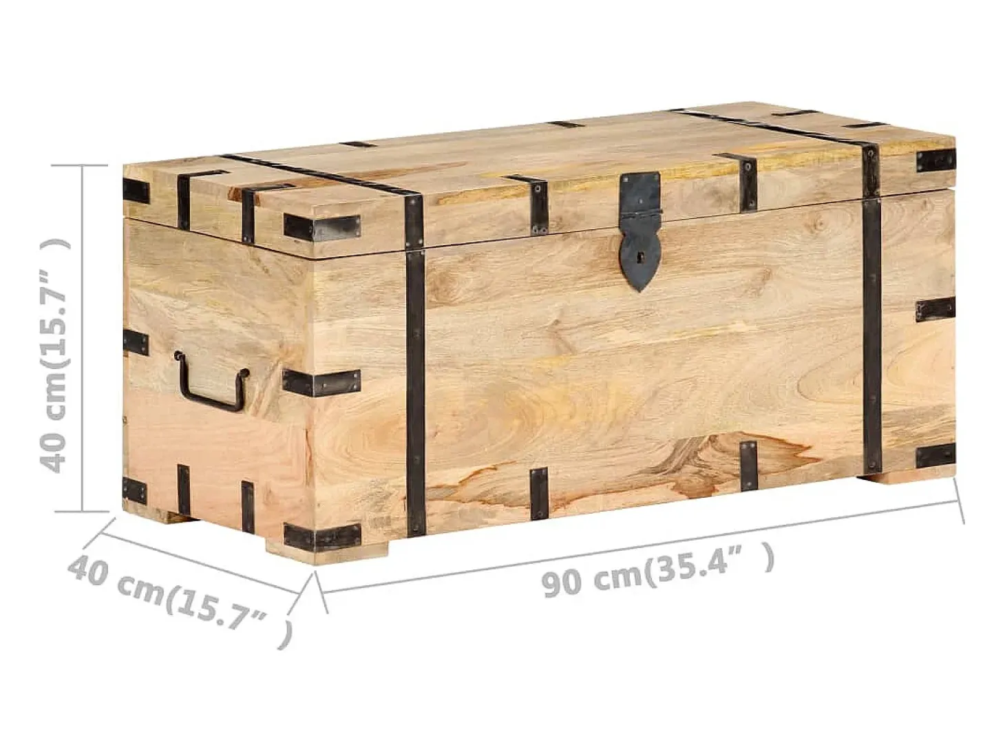 Baúl madera maciza de mango 90x40x40 cm