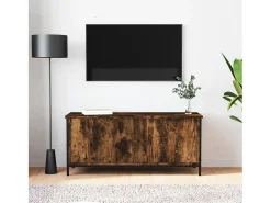 Ballyknockan Mueble TV con puertas contrachapada roble ahumado 102x35x45 cm