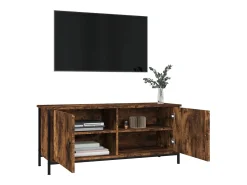 Ballyknockan Mueble TV con puertas contrachapada roble ahumado 102x35x45 cm