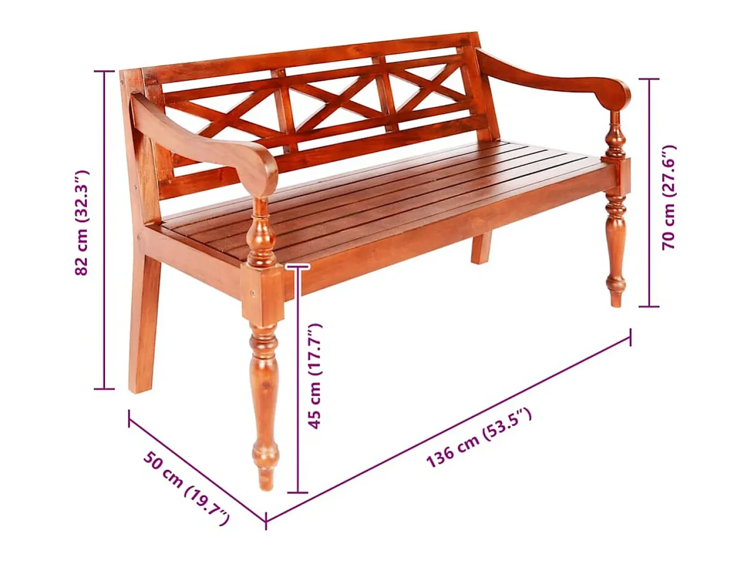 Banco Batavia 123 cm Madera Maciza de Caoba Marrón Oscuro