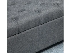Banco con almacenaje y asiento tapizado, diseño clásico, poliéster y madera de caucho, gris oscuro (100x40x44cm)