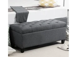 Banco con almacenaje y asiento tapizado, diseño clásico, poliéster y madera de caucho, gris oscuro (100x40x44cm)