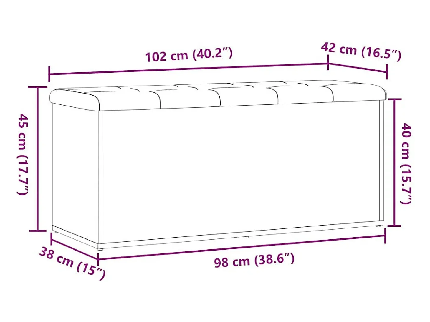 Banco de almacenaje de madera antigua 102x42x45 cm madera de ingeniería