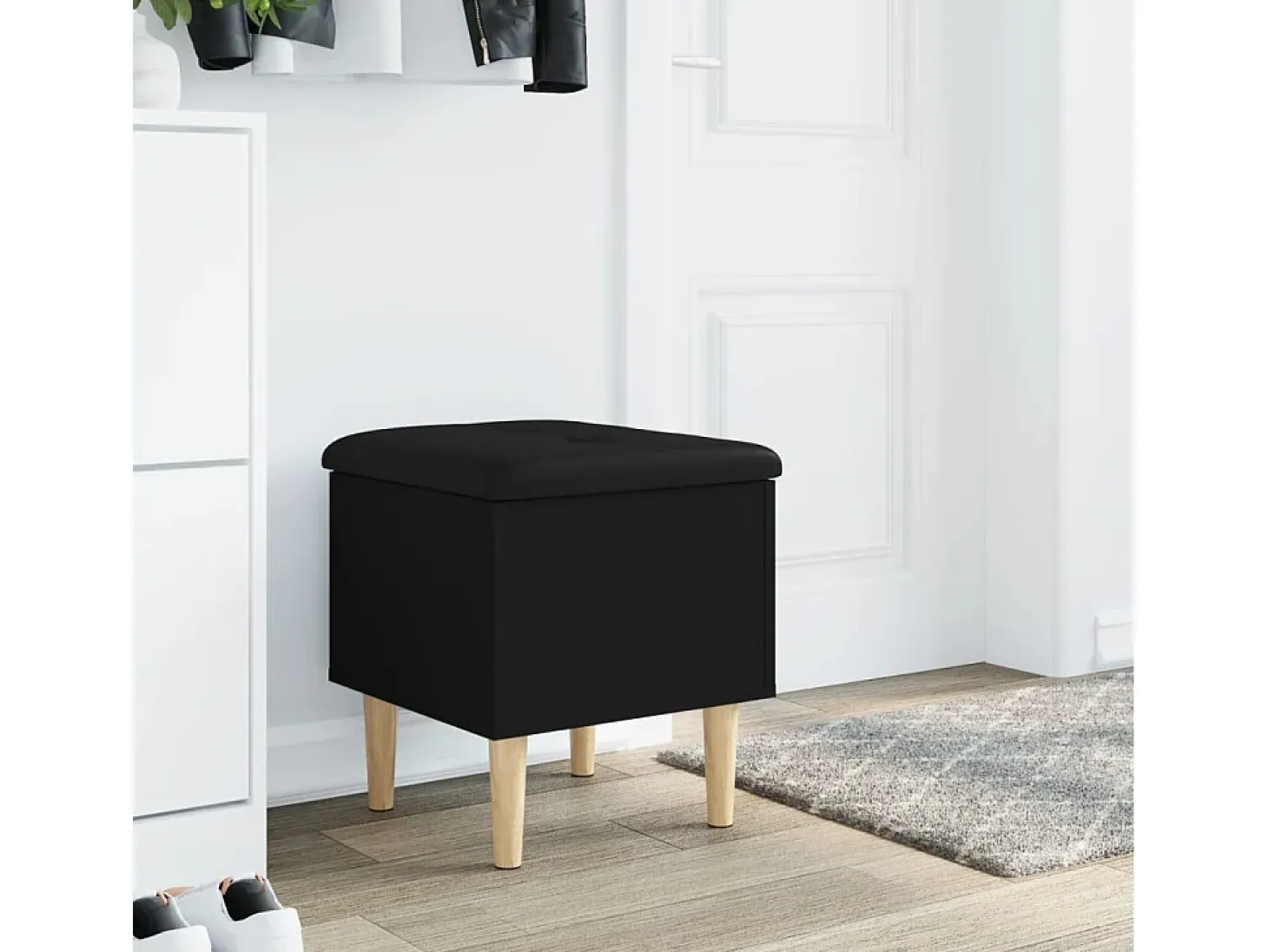 Banco de almacenaje negro 42x42x46 cm madera de ingeniería