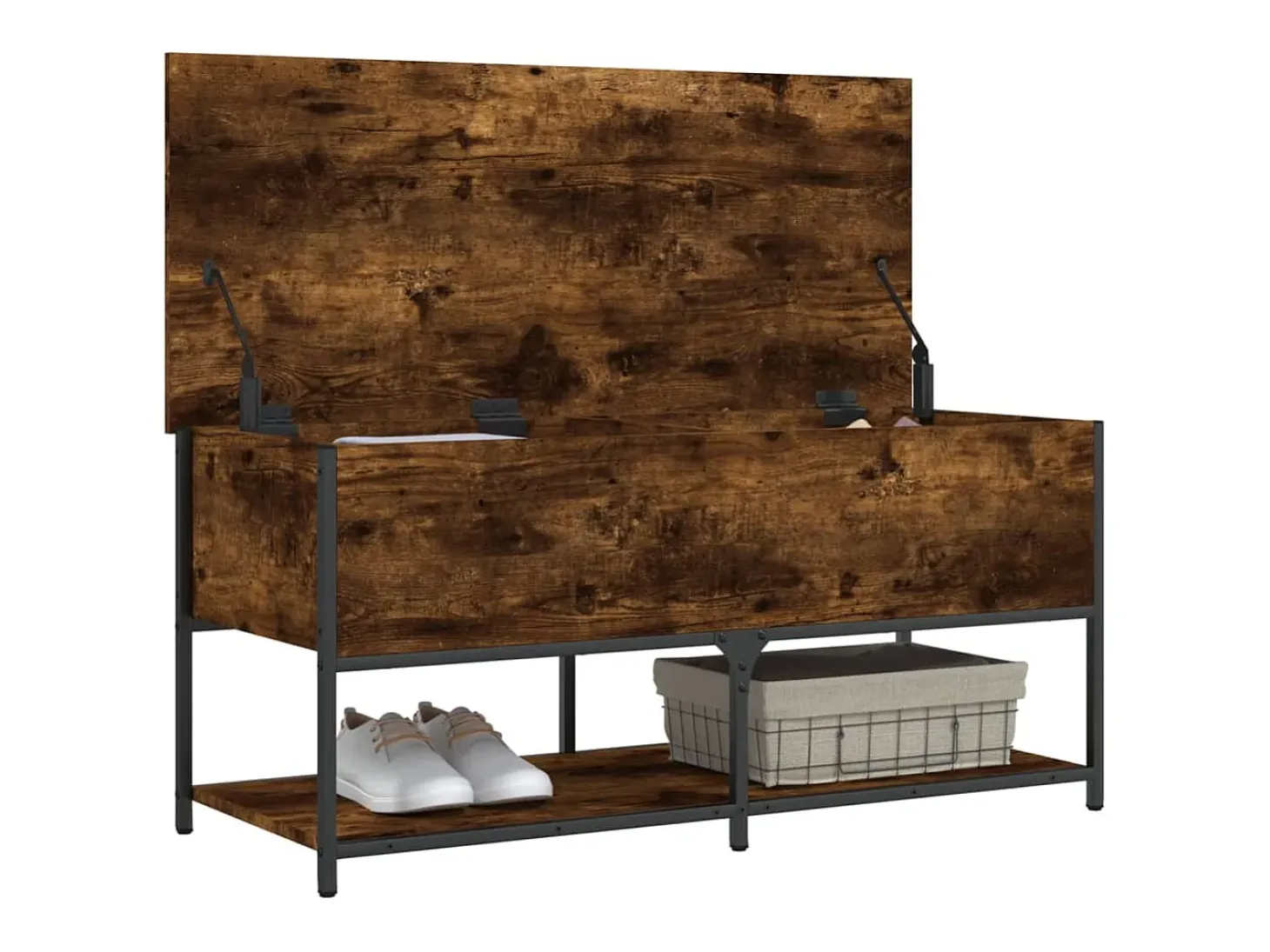 Banco de almacenaje roble ahumado 100x42,5x47 cm madera de ingeniería