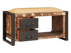 Banco de almacenamiento multicolor de madera maciza recuperada