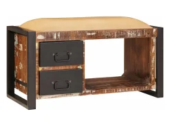 Banco de almacenamiento multicolor de madera maciza recuperada