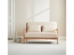 Banco de diseño en madera y tela beige