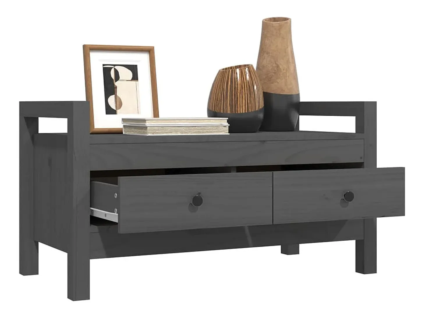 Banco de entrada Gris 80x40x43 cm Madera maciza de pino