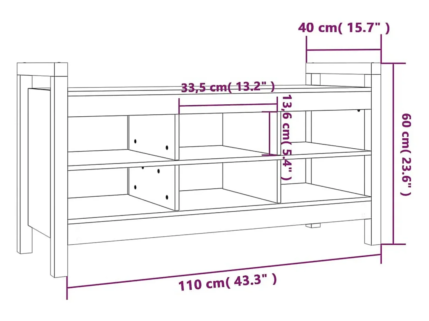 Banco de entrada 110x40x60 cm Madera maciza de pino