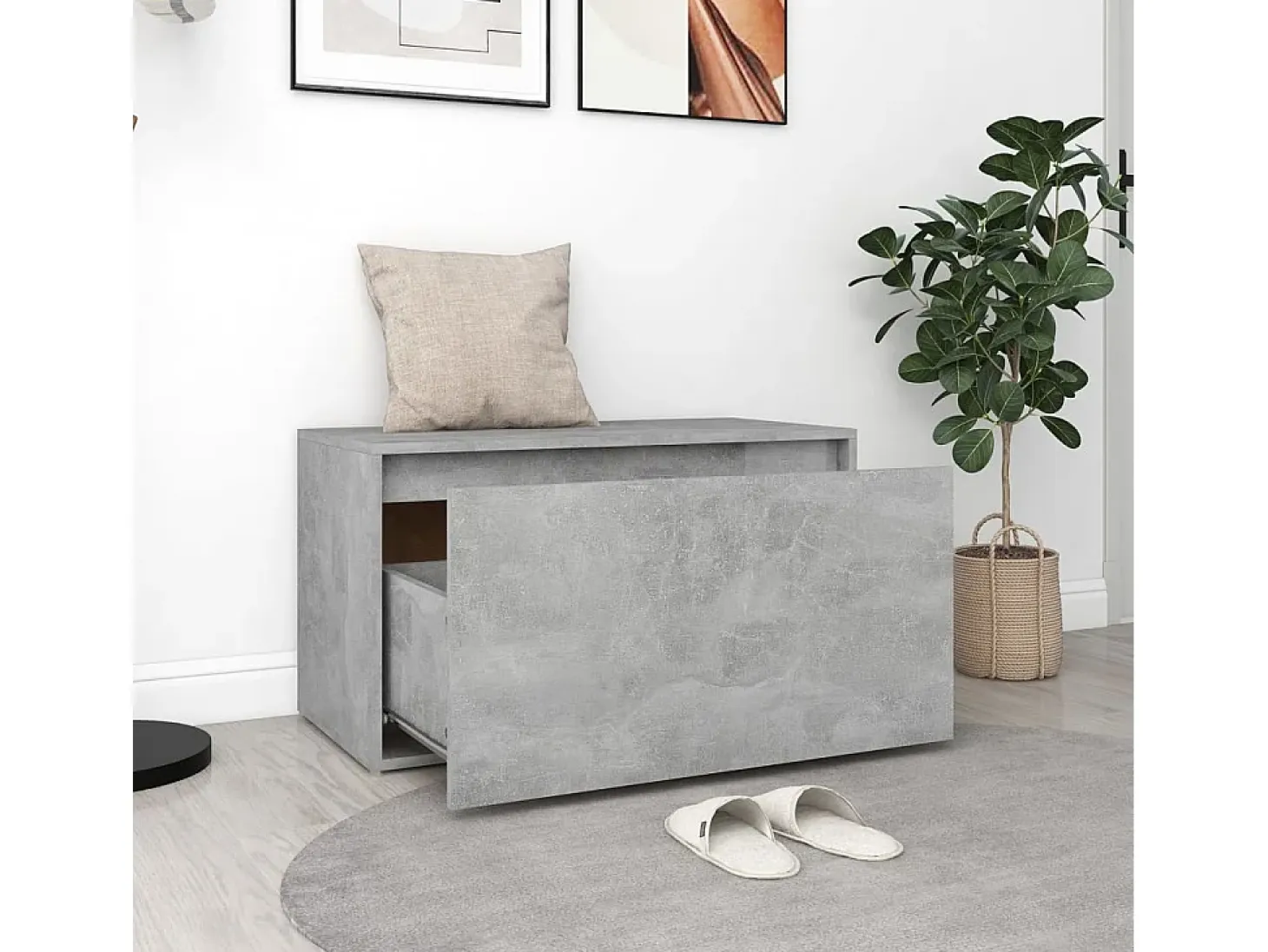 Banco de pasillo madera de ingeniería gris hormigón 80x40x45 cm ES987830