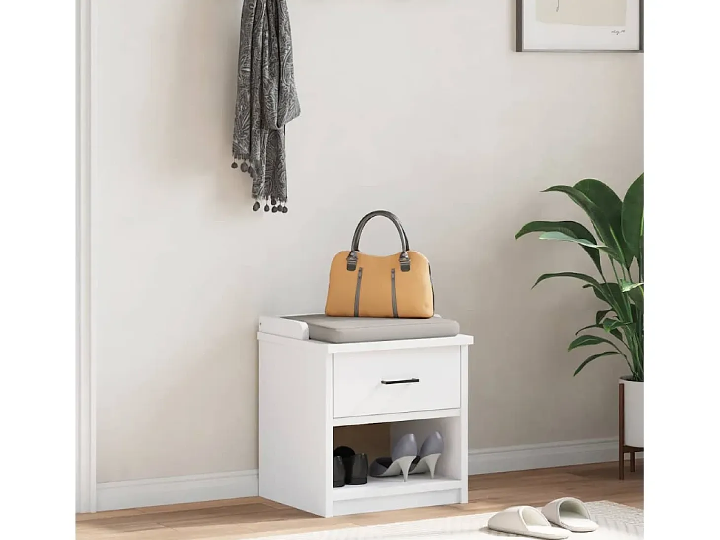 Banco de recibidor SANDNES blanco 45x40x50 cm madera maciza de pino
