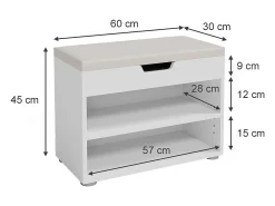 Banco para zapatos blanco 60x30x45 rolfe
