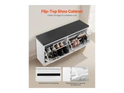 Banco para Zapatos de Entrada SucceBuy 100x30.5x47.5 cm, Banco Almacenamiento con Cajones Plegables, Cojín y Puertas Abatibles, 199,6 kg, Zapatero Estrecho