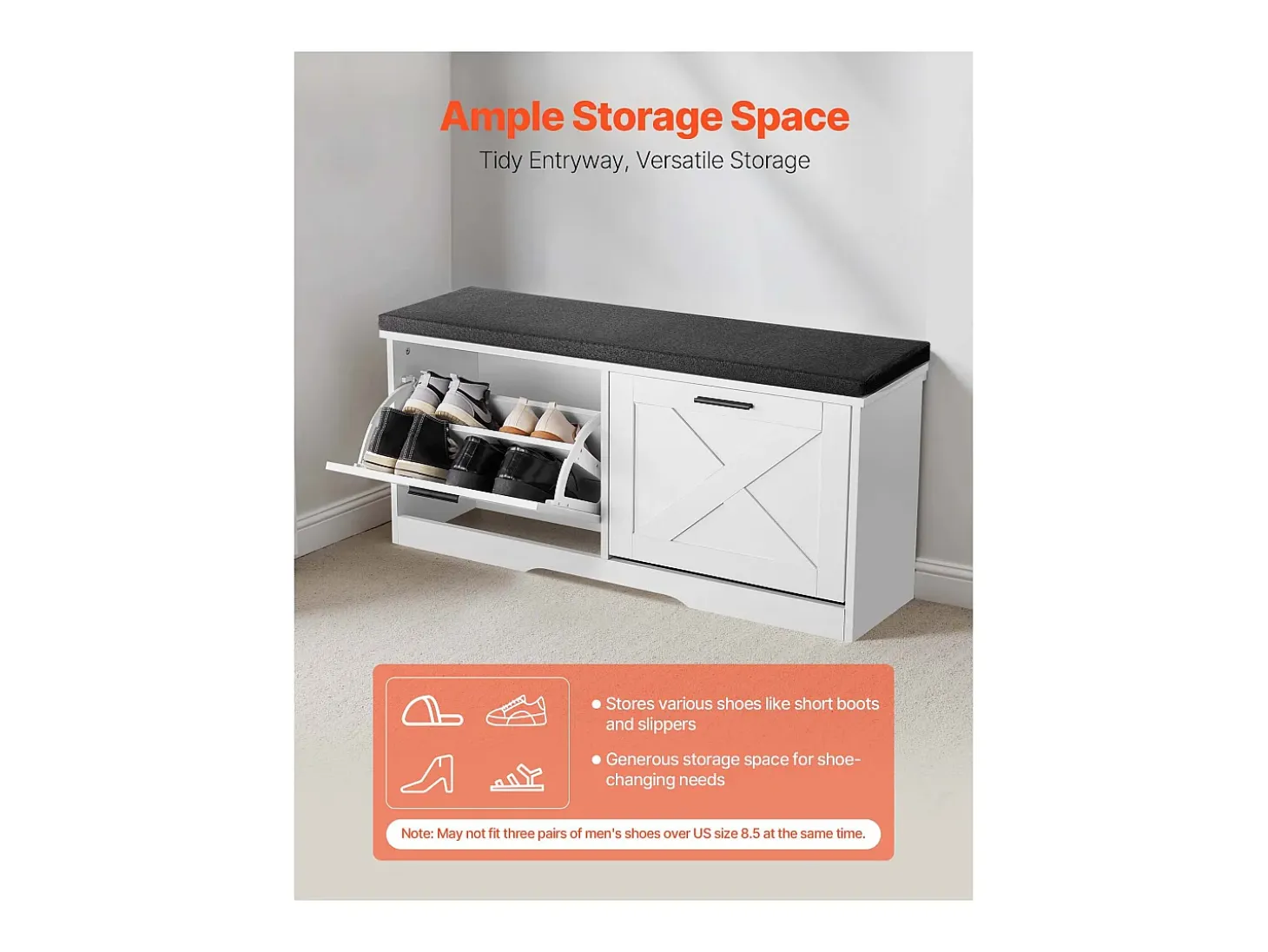 Banco para Zapatos de Entrada SucceBuy 100x30.5x47.5 cm, Banco Almacenamiento con Cajones Plegables, Cojín y Puertas Abatibles, 199,6 kg, Zapatero Estrecho