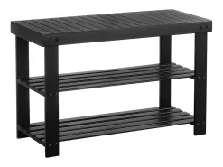 Banco para Zapatos SucceBuy de 70.3 x 28.8 x 45.1 cm, Banco de Entrada Soporta hasta 129,7 kg, Almacenamiento para Zapatos Versátil a 3 Niveles, Negro
