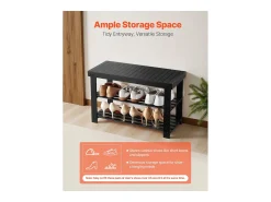 Banco para Zapatos SucceBuy de 70.3 x 28.8 x 45.1 cm, Banco de Entrada Soporta hasta 129,7 kg, Almacenamiento para Zapatos Versátil a 3 Niveles, Negro