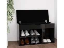 Banco para zapatos y cojín de madera de ingeniería negra brillante