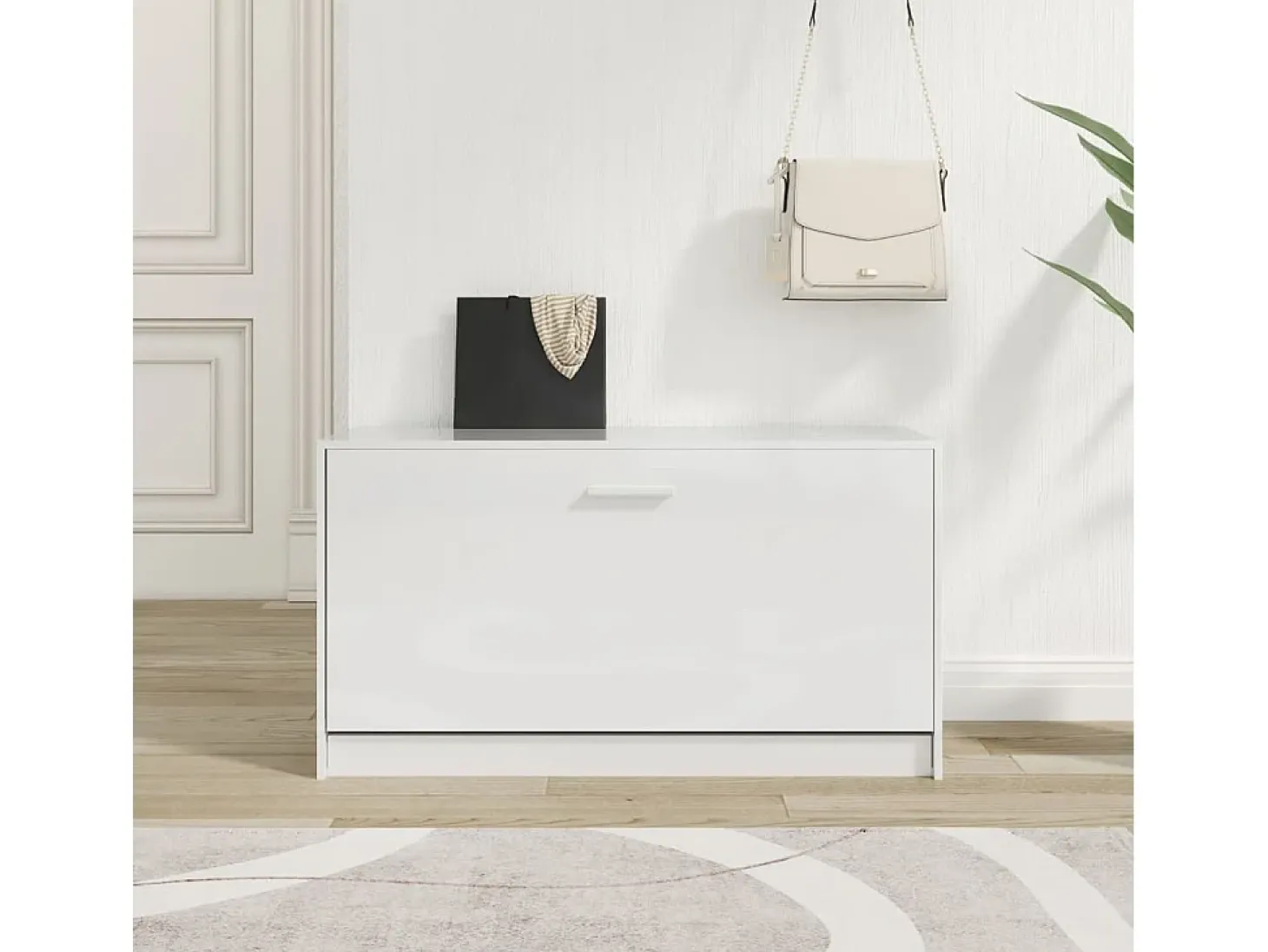 Banco zapatero Blanco brillo 80x24x45 cm Madera de ingeniería