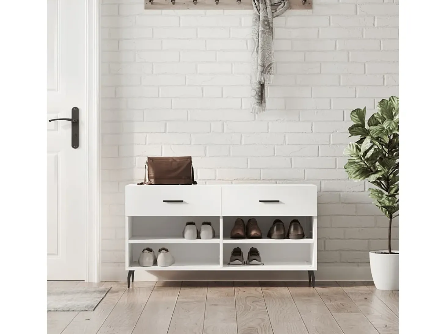 Banco zapatero blanco brillo 102x35x55 cm madera de ingeniería
