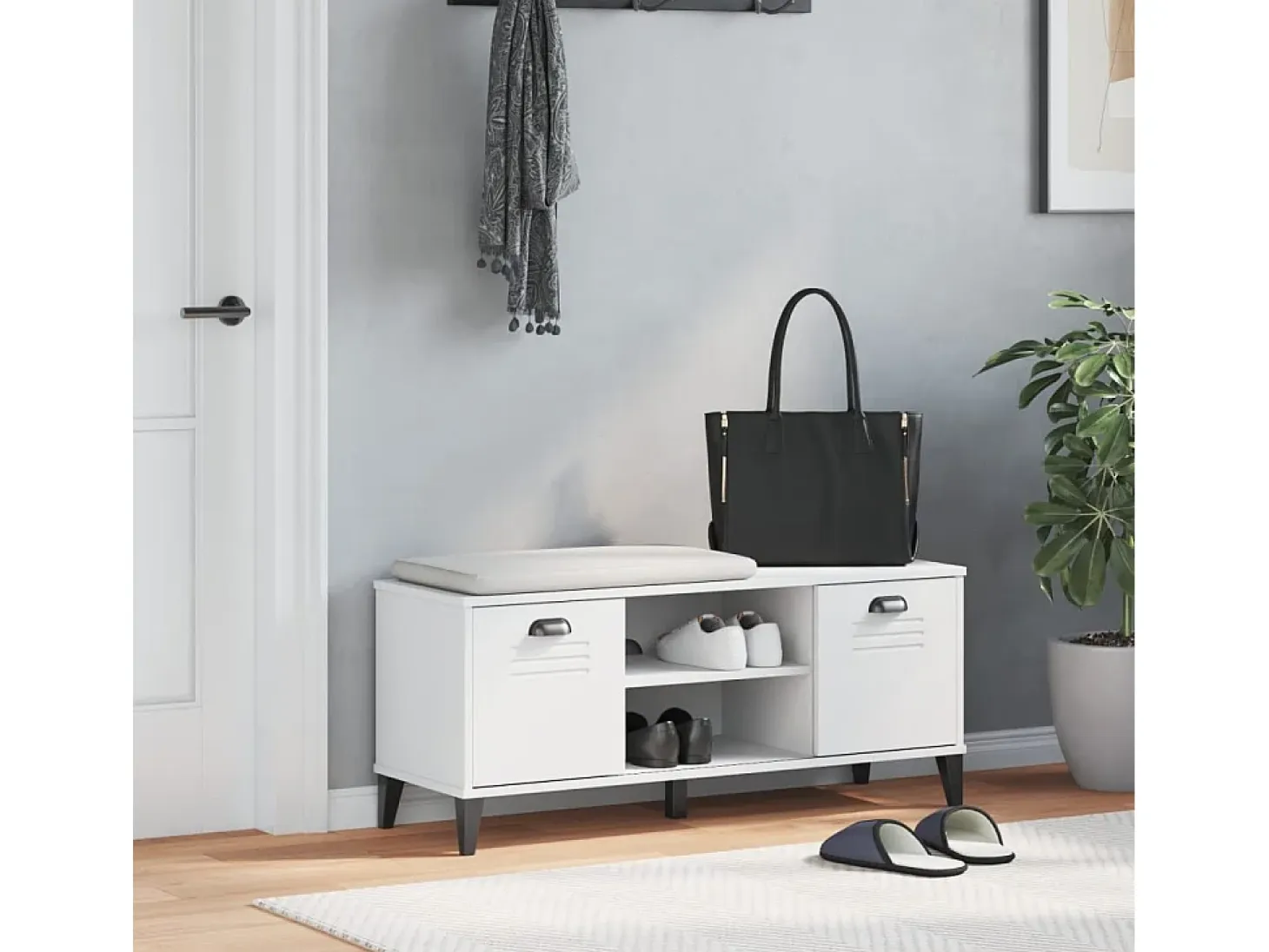 Banco zapatero blanco 106x35x45 cm madera maciza de pino