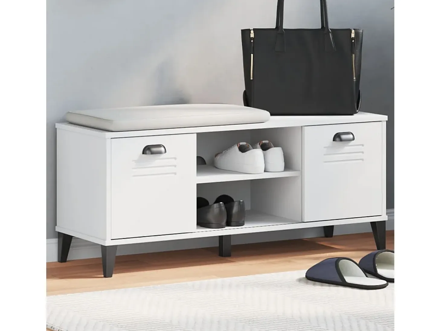 Banco zapatero blanco 106x35x45 cm madera maciza de pino