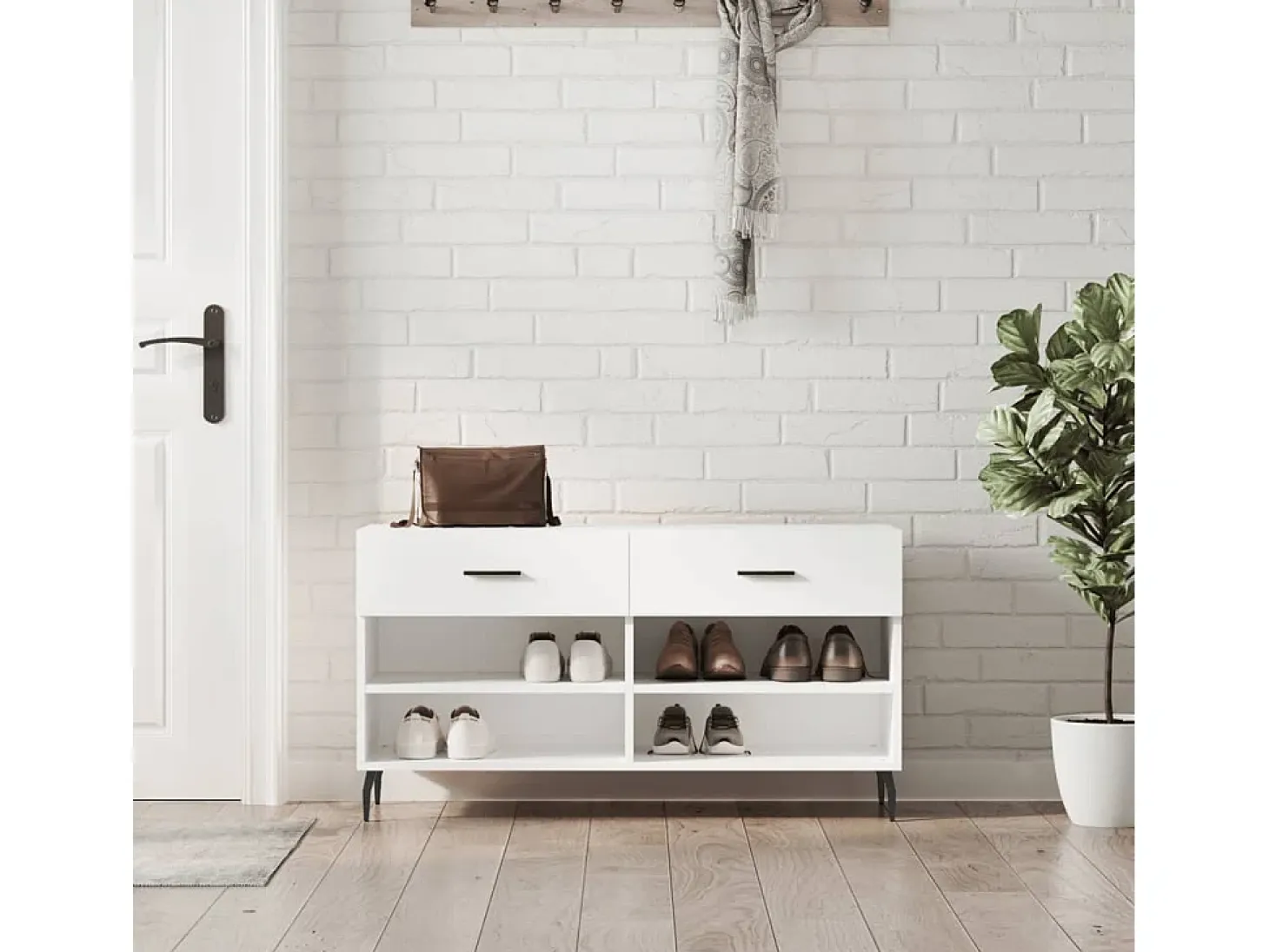 Banco zapatero blanco 102x35x55 cm madera de ingeniería