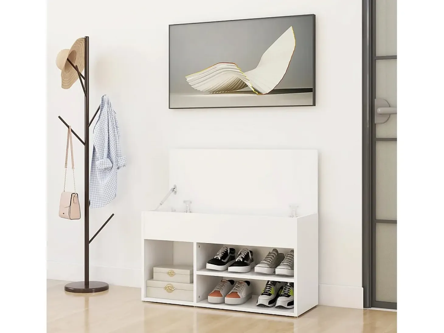 Banco zapatero blanco 80x30x45 cm Madera de ingeniería