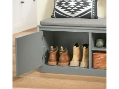 Banco Zapatero con 2 Estantes y 2 Puertas Armario Multifuncional para Entrada con Cojín de Asiento Gris 98 x 37 x 49 cm FSR131-HG SoBuy ES