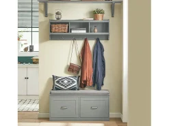 Banco Zapatero con 2 Estantes y 2 Puertas Armario Multifuncional para Entrada con Cojín de Asiento Gris 98 x 37 x 49 cm FSR131-HG SoBuy ES
