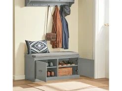 Banco Zapatero con 2 Estantes y 2 Puertas Armario Multifuncional para Entrada con Cojín de Asiento Gris 98 x 37 x 49 cm FSR131-HG SoBuy ES