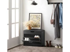 Banco Zapatero con 1 Solapa para Entrada Banco de Almacenamianto con Cojín Acolchado de Asiento 60 x 30 x 50 cm Negro FSR95-SCH SoBuy ES