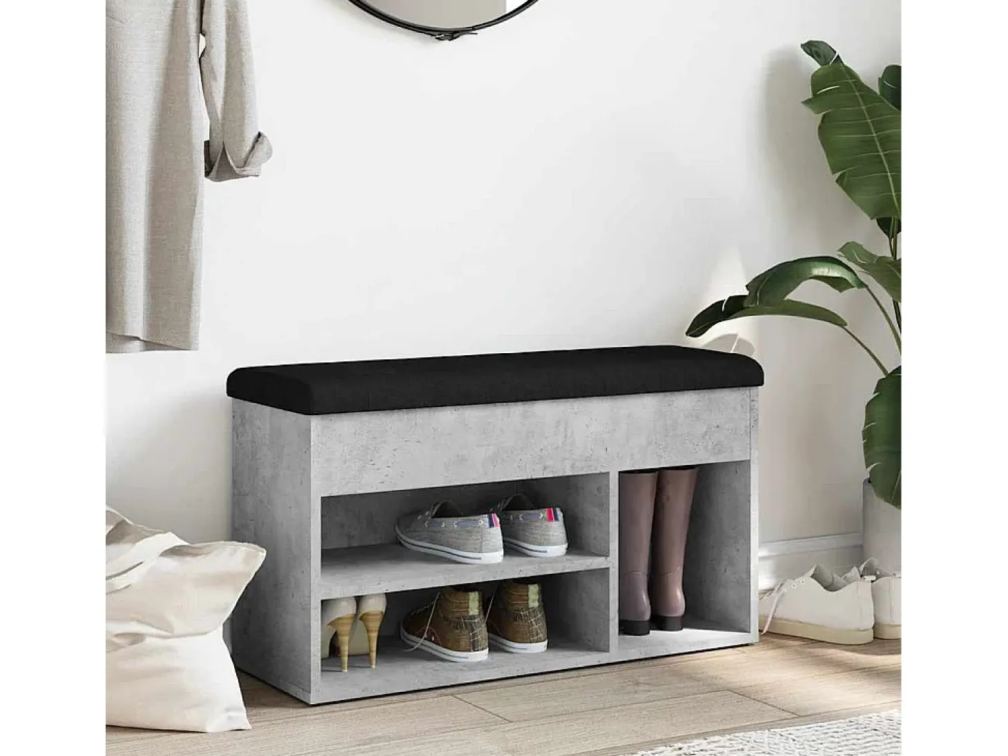 Banco zapatero de hormigón gris 82x32x45,5 cm madera de ingeniería