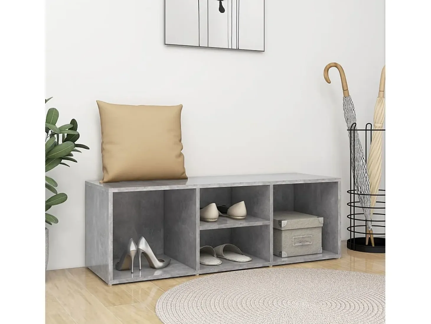 Banco zapatero de hormigón gris 105x35x35 cm aglomerado