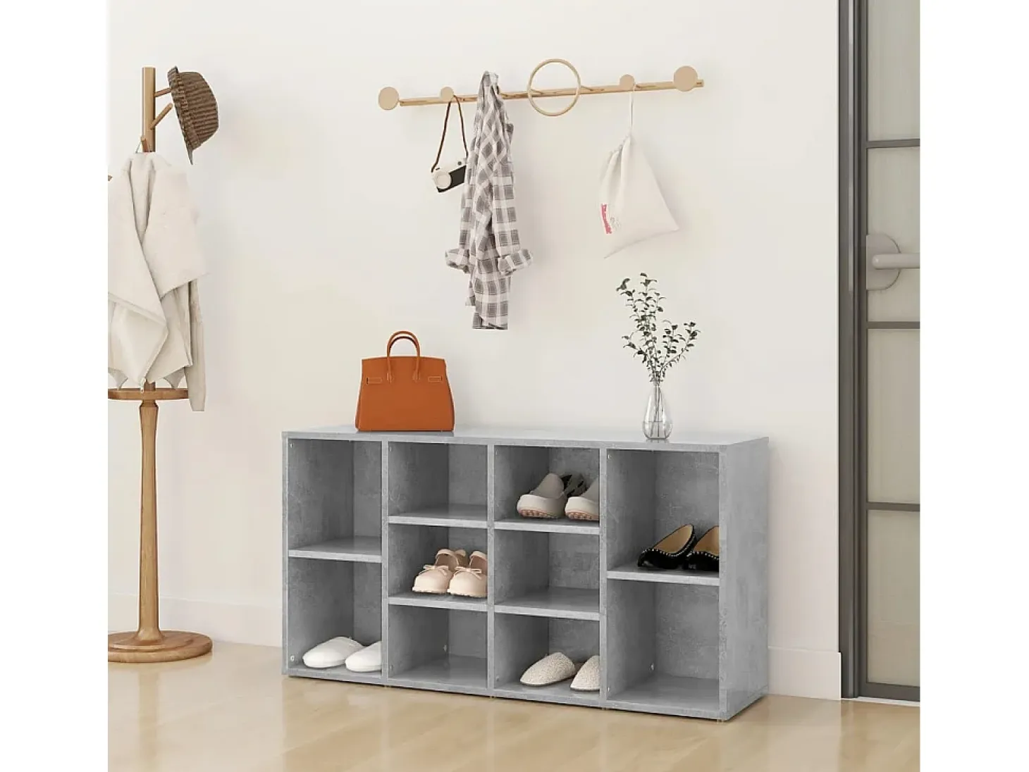 Banco zapatero de hormigón gris 103x30x54,5 cm Madera de ingeniería