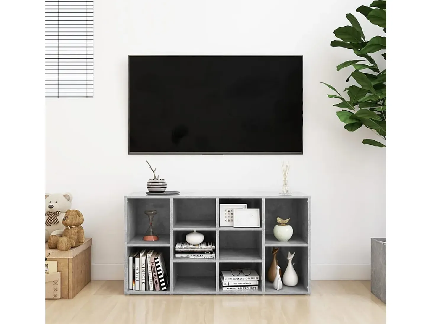 Banco zapatero de hormigón gris 103x30x54,5 cm Madera de ingeniería