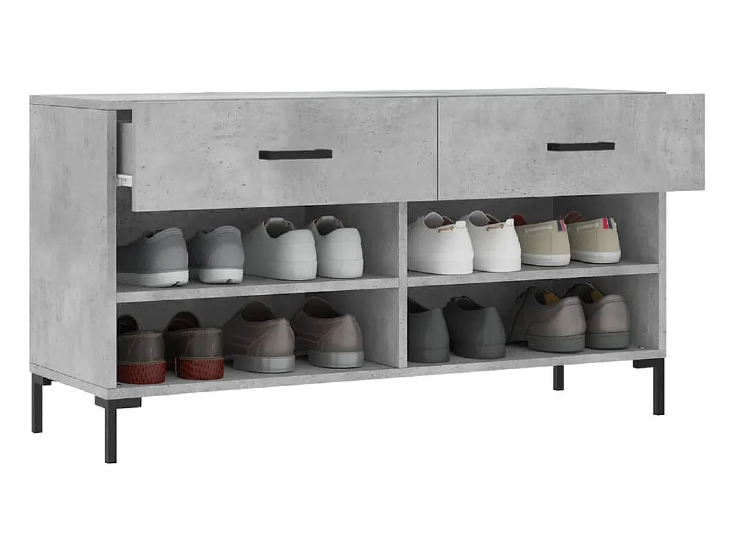 Banco zapatero de hormigón gris 102x35x55 cm madera de ingeniería