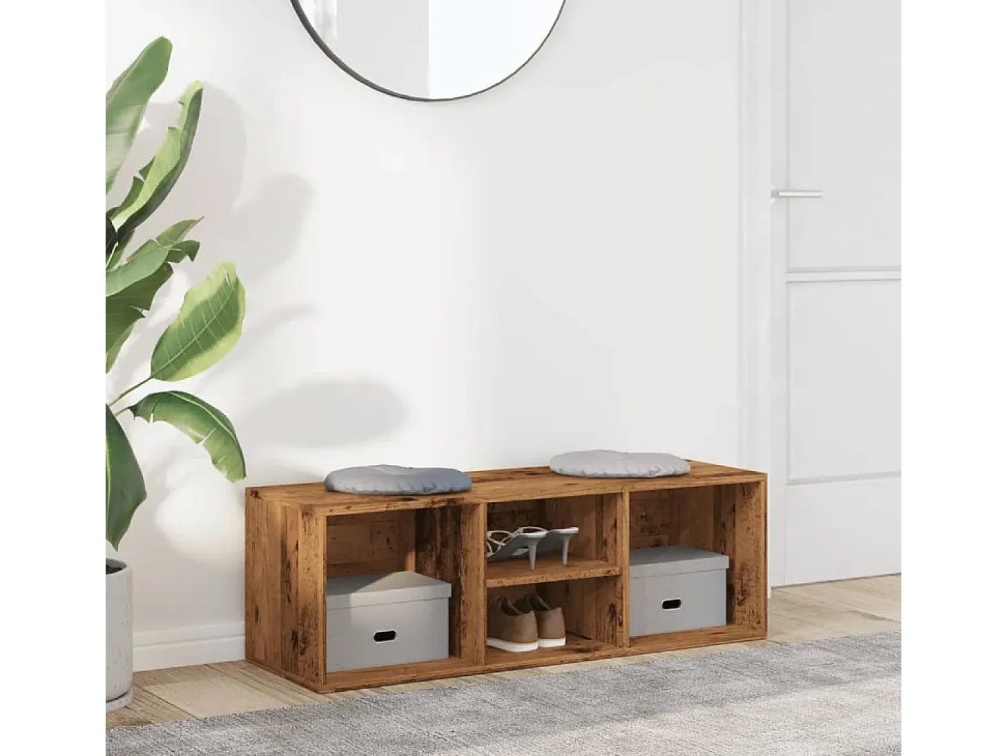 Banco zapatero de madera antigua 105x35x35 cm