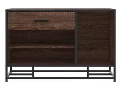Banco zapatero de roble marrón fabricado con madera de ingeniería y metal.