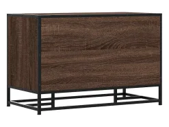Banco zapatero de roble marrón fabricado con madera de ingeniería y metal.
