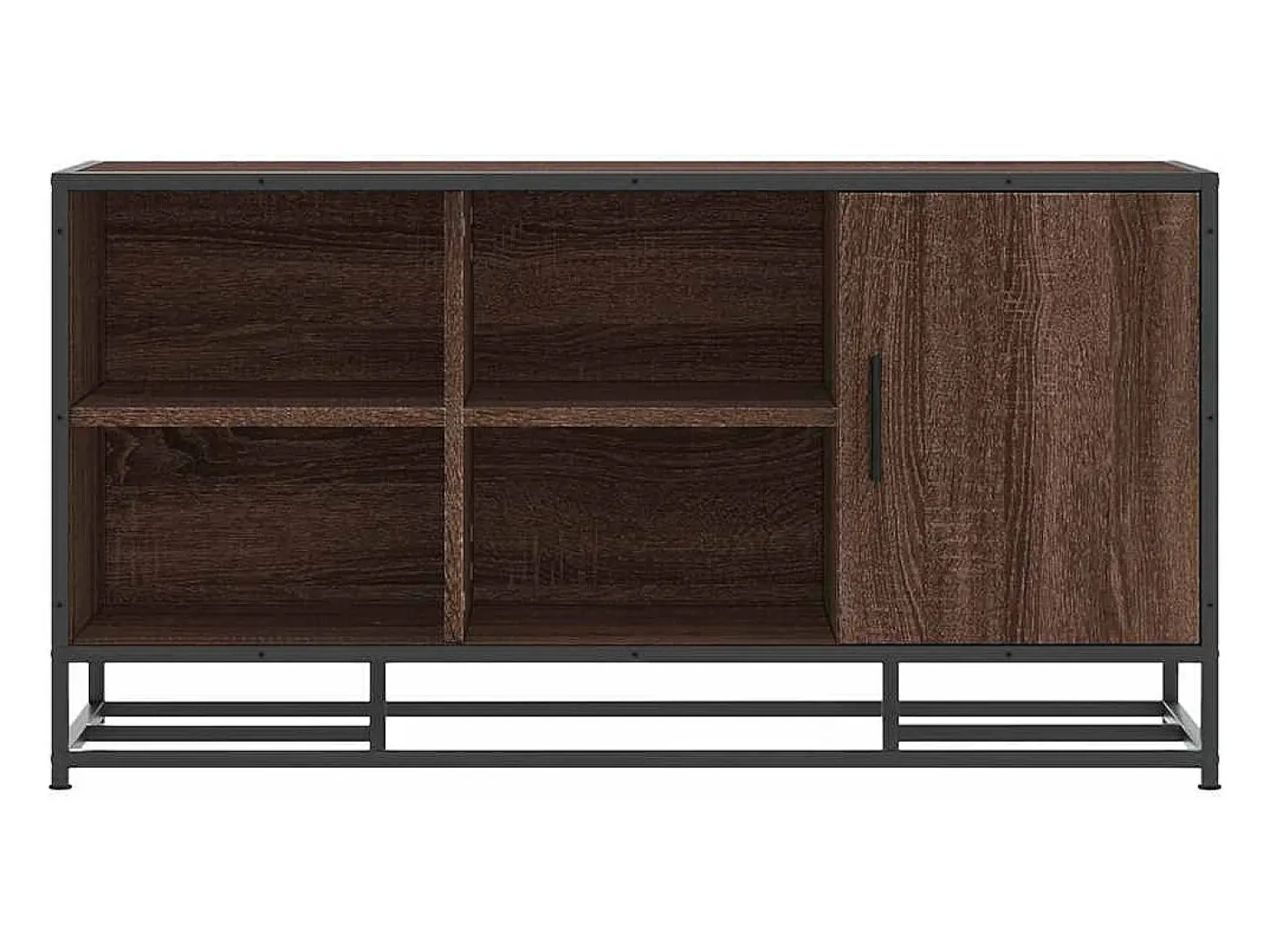 Banco zapatero de roble marrón fabricado con madera de ingeniería y metal.