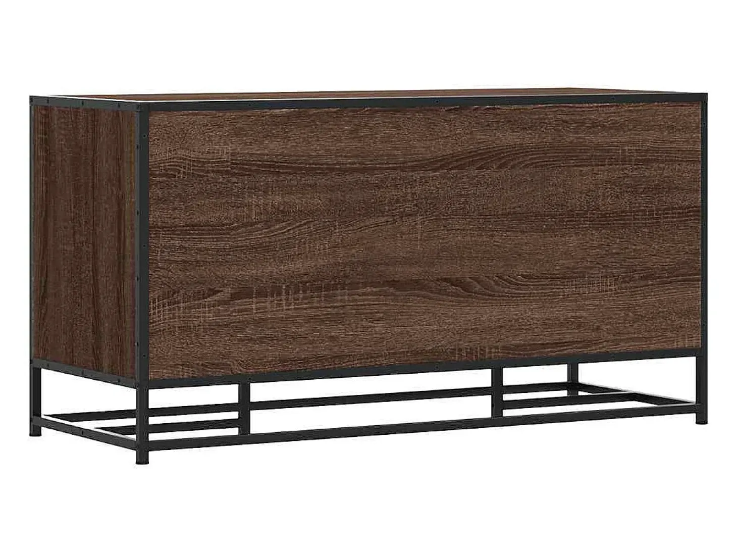 Banco zapatero de roble marrón fabricado con madera de ingeniería y metal.