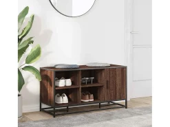 Banco zapatero de roble marrón fabricado con madera de ingeniería y metal.