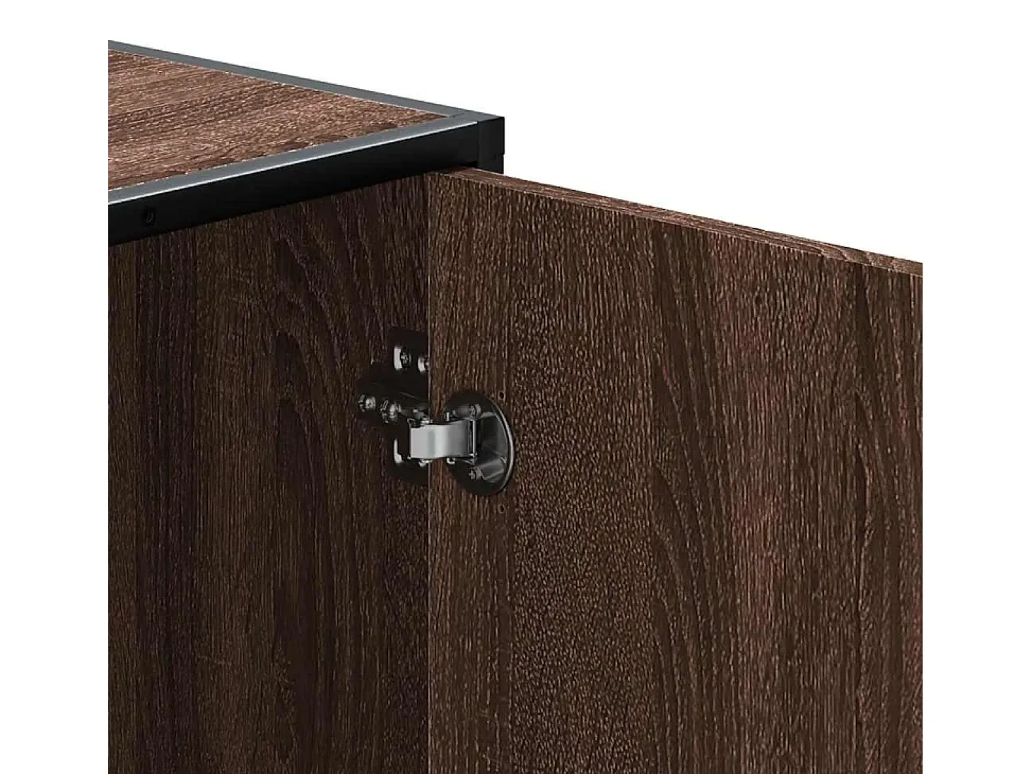 Banco zapatero de roble marrón fabricado con madera de ingeniería y metal.