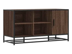 Banco zapatero de roble marrón fabricado con madera de ingeniería y metal.