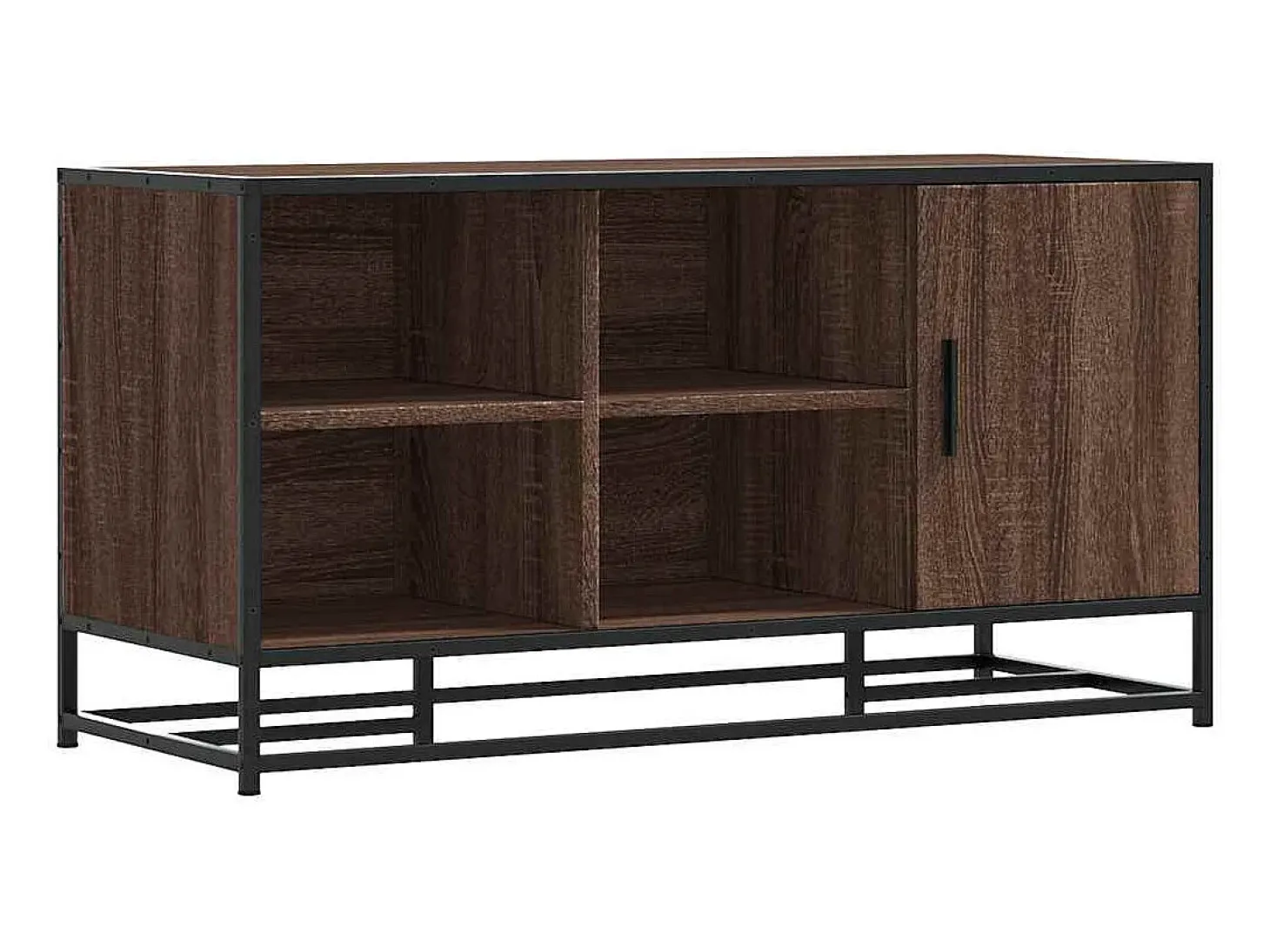 Banco zapatero de roble marrón fabricado con madera de ingeniería y metal.
