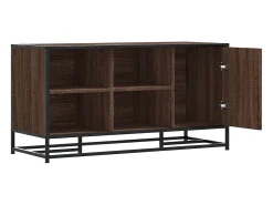 Banco zapatero de roble marrón fabricado con madera de ingeniería y metal.