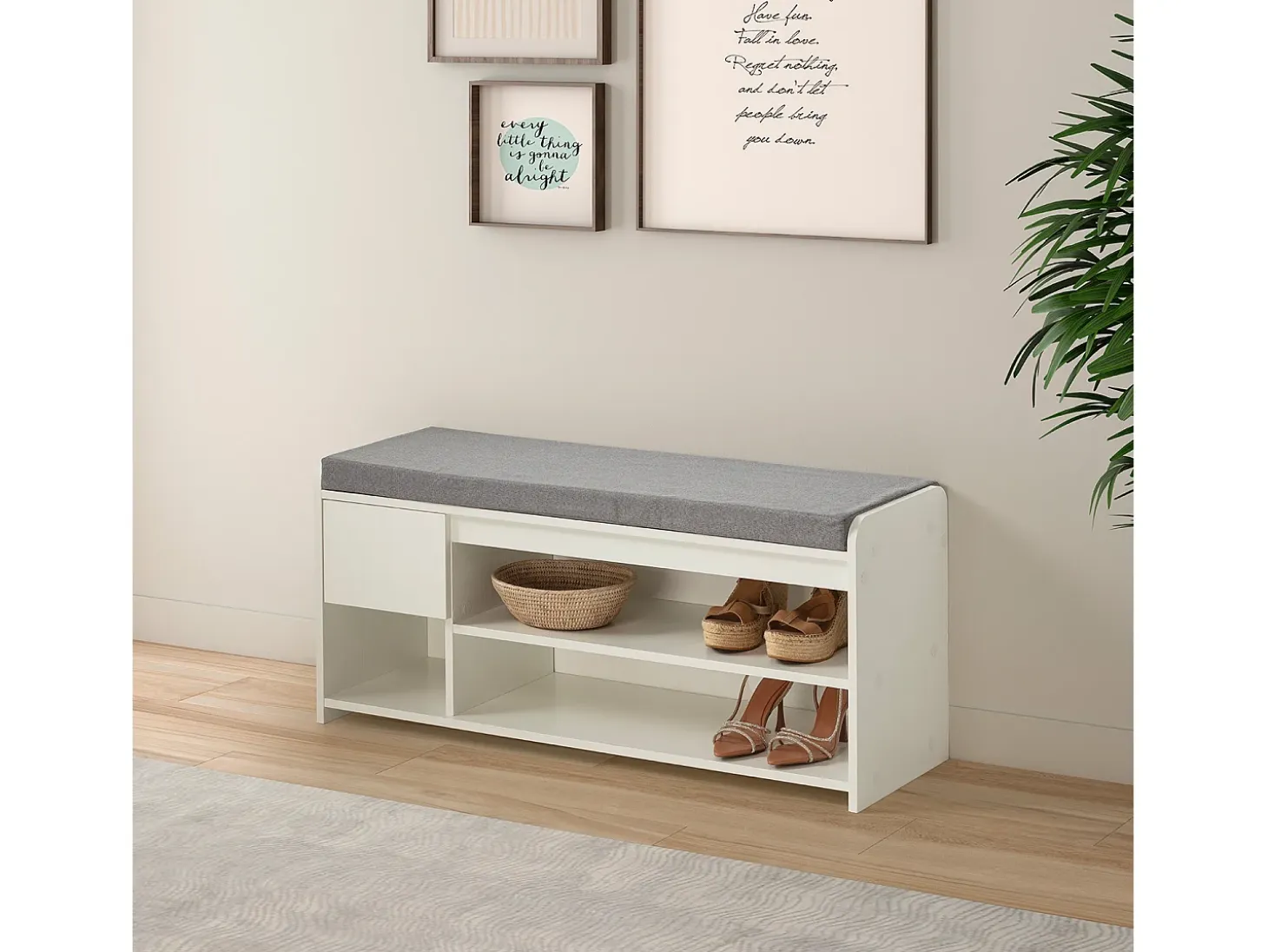 Banco zapatero Gabriel Color Blanco 3 Huecos y 1 cajón