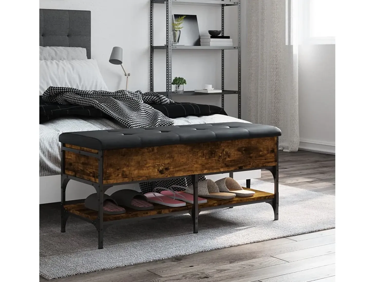 Banco zapatero madera de ingeniería roble ahumado 102x42x45 cm ES463761
